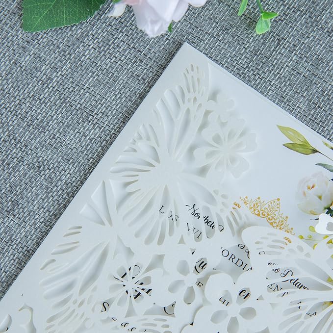 20 PCS 5.12x7.2 Butterfly Quinceanera Invitation, Laser Cut Wedding Invitation - Image 6