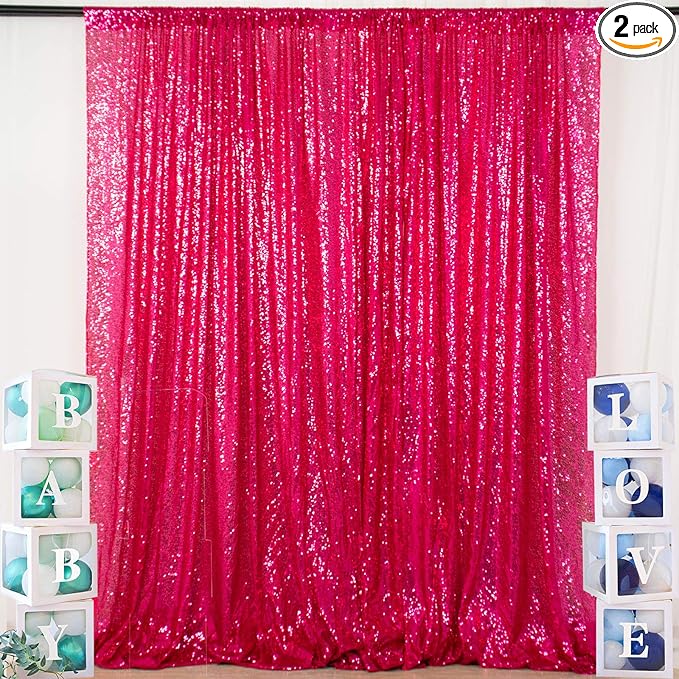 ShiDianYi Sequin-Backdrop Fuchsia 2 Panels 4FTx6FT Sparkle Wedding & Birthday by ShiDianYi