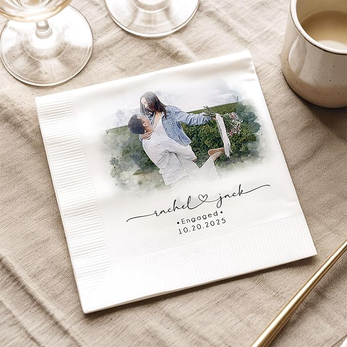 Luxury Personalized Wedding Napkins, Custom Photo Napkins - Image 4