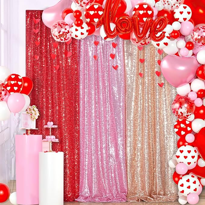 QueenDream Red Sequin Backdrop 2 Panels 2FTx8FT Christmas Party Backdrop - Image 2