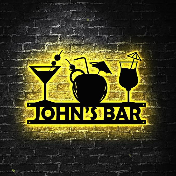 Custom Metal Bar Sign with LED Light Personalized Bar Theme Cocktail Metal Sign - Image 2