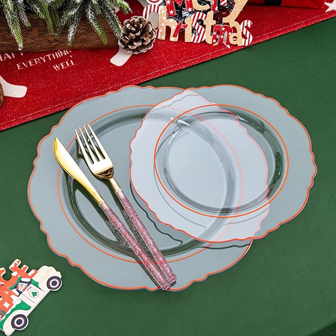 Liacere 150PCS Clear and Red Plastic Plates-Clear Red Disposable Plates - Image 6