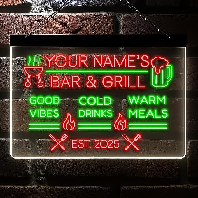 BBQ Neon Sign Custom Bar and Grill Sign Patio LED Lights Personalized Backyard by LULMicaLedSign