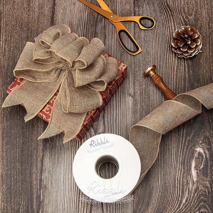 Ribbli Burlap Ribbon Continuous 20 Yard 2.5 Inch Natural Wired Ribbon - Image 2