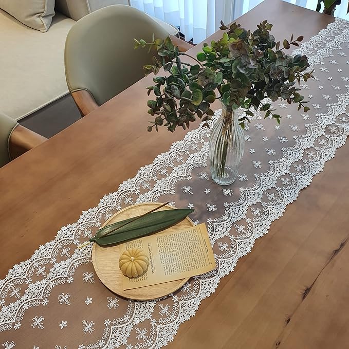 Inicia Table Lace Runner 12×50 inch Embroidered - Image 6