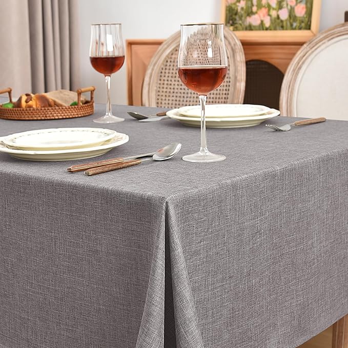 Fitable Textured Linen Tablecloths 2 Pack, Washable Fabric Rectangle Table - Image 2
