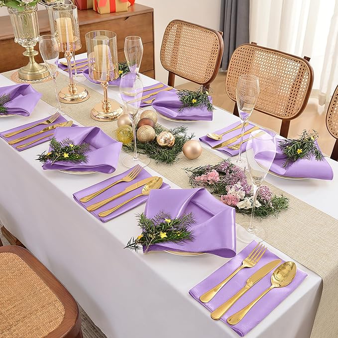 50 Pieces Lavender Satin Napkins, Silky Soft Smooth Washable Napkins - Image 3