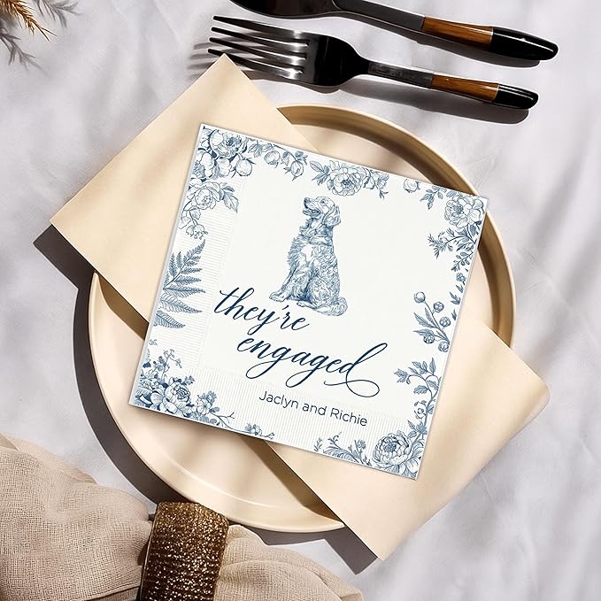 Luxury Personalized Dog Wedding Napkins, Custom Wedding Cocktail Napkins - Image 6