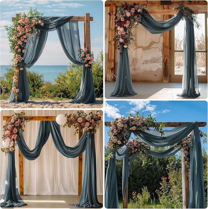 Wedding Arch Draping Fabric 6 Panels 28.7" x 20FT Grey Blue Sheer Chiffon - Image 6