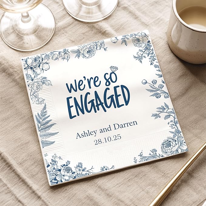 Luxury Personalized Engagement Napkins, We're Engaged, Custom Cocktail Napkins - Image 4