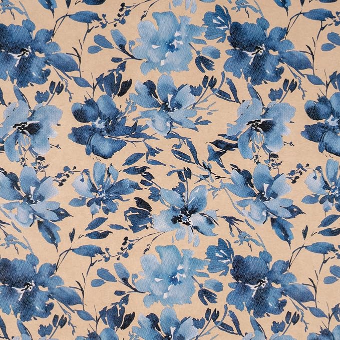 RUSPEPA Blue Floral Gift Wrapping Paper, Indigo Gift Wrap, Watercolor Flower - Image 2