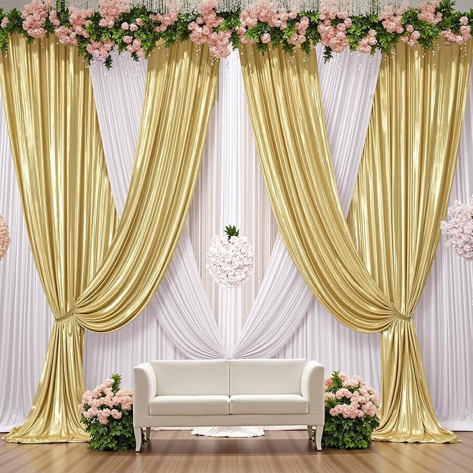 30x10 ft Wrinkle Free Gold Sequin Backdrop Curtain - Image 7