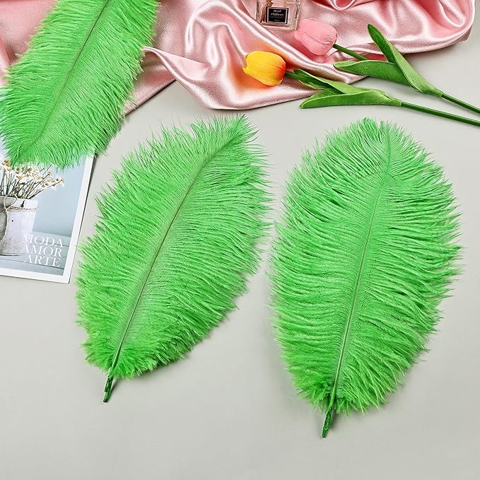 THARAHT Green Ostrich Feathers 12pcs Natural Bulk 8-10Inch 20cm-25cm - Image 5