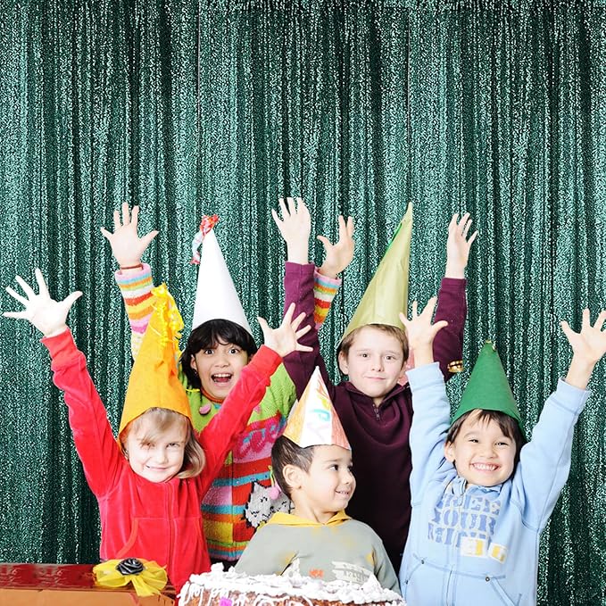 Sugargirl Dark Green Sequin Backdrop Curtain 4 Panels 2FTx8FT Glitter Dark - Image 3