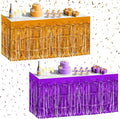 2 Pack Dark Purple Orange Table Skirts, 29x108" Metallic Foil Tinsel Fringe by Unknown