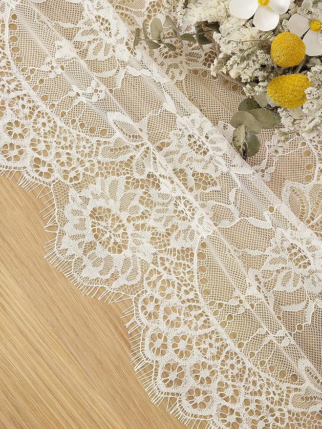 LuoluoHouse Rustic Ivory Wedding Tablecloths Lace Chic Rectangular Tablecloths - Image 7