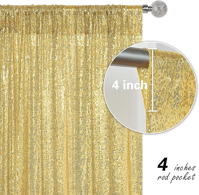 Gold Sequin Backdrop Curtain 4 Pieces 2FTx8FT Glitter Photography Backdrop - Image 5