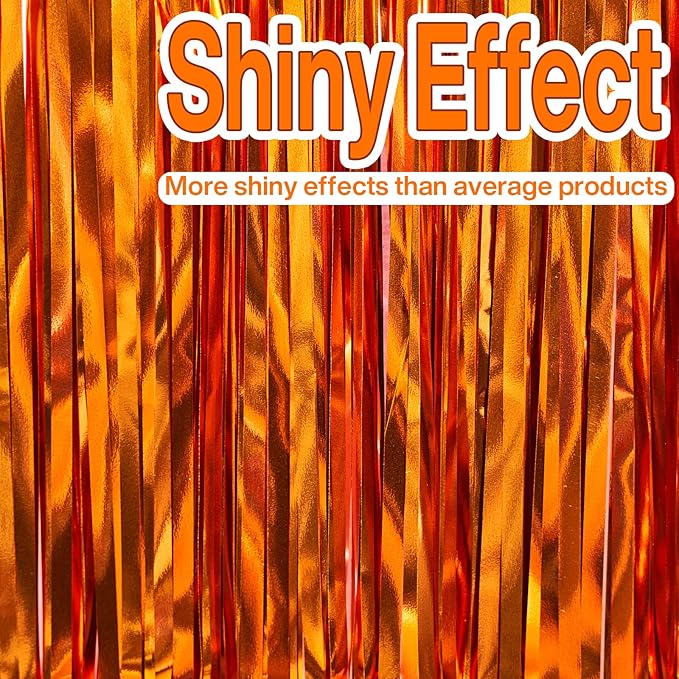 ParyWoo Orange Streamers 2pcs Tinsel Backdrop 8.2FT Metallic Orange Foil Fringe - Image 2