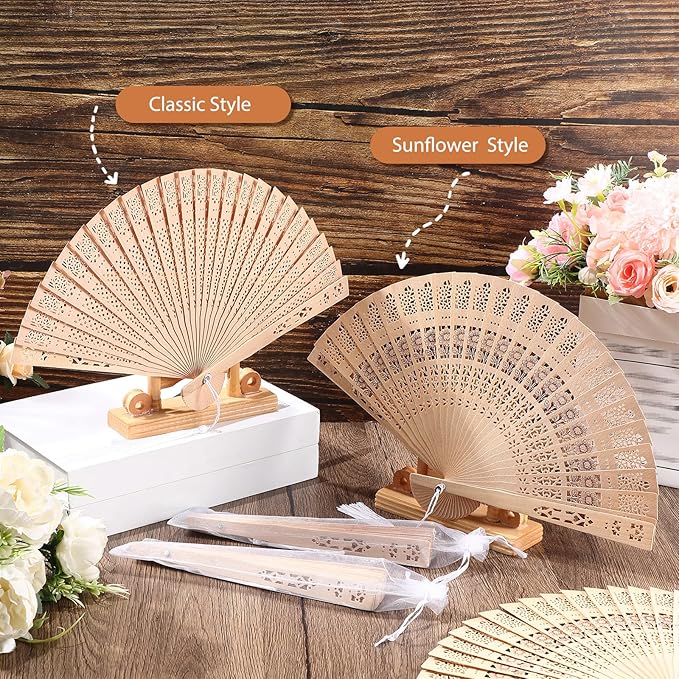 Qunclay 60Pcs Wooden Hand Fans Folding Wedding Fans - Image 4