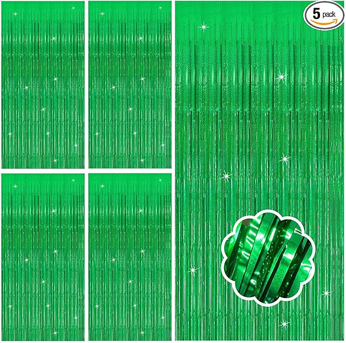 5 Pack Green Streamers Backdrop Metallic Foil Fringe Tinsel Curtains by Unknown