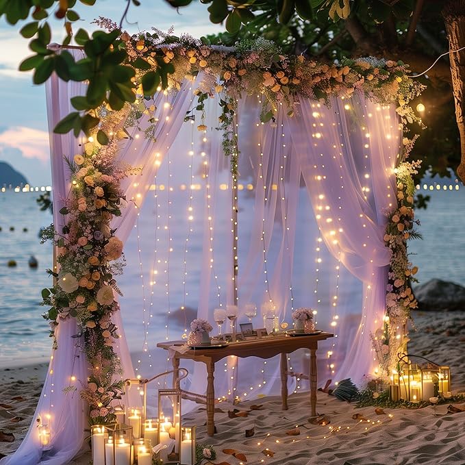 Tulle Backdrop Curtain with Lights String 10FT X 10FT Lavender Sheer Tulle - Image 6