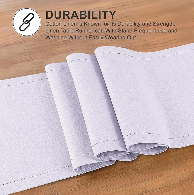 Ruvanti Linen Table Runner 60 Inches, Classic Hemstitch, Non-Slipping, Stain - Image 3