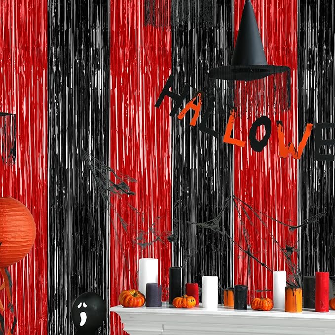 4 Pack Halloween Wall Backdrop, 3.28 FT x 7.05 FT Red and Black Party Streamer - Image 5