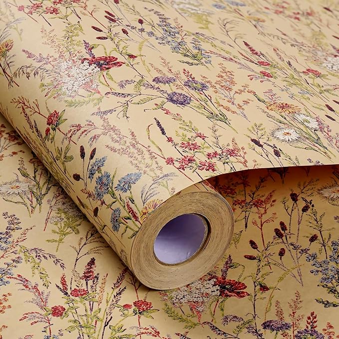 Tyzarglef Wild Flower Wrapping Paper Roll, 17 Inches x 32.8 Feet Kraft Floral - Image 3