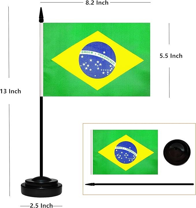 12 Pack Brazil Desk Flags Set, Brazilian Small Mini Table Office Flags - Image 2