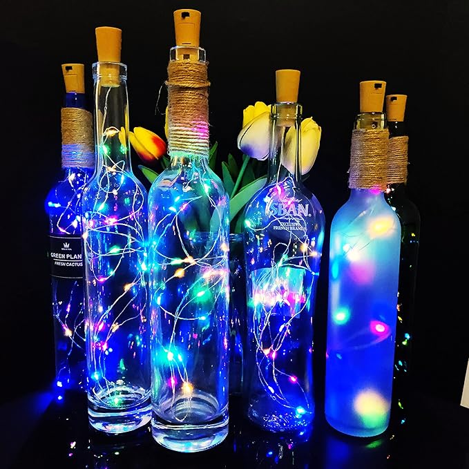 Wine Bottle Lights with Cork 15Pack 10 LED 40 Inches Battery Operated Silver - Image 3