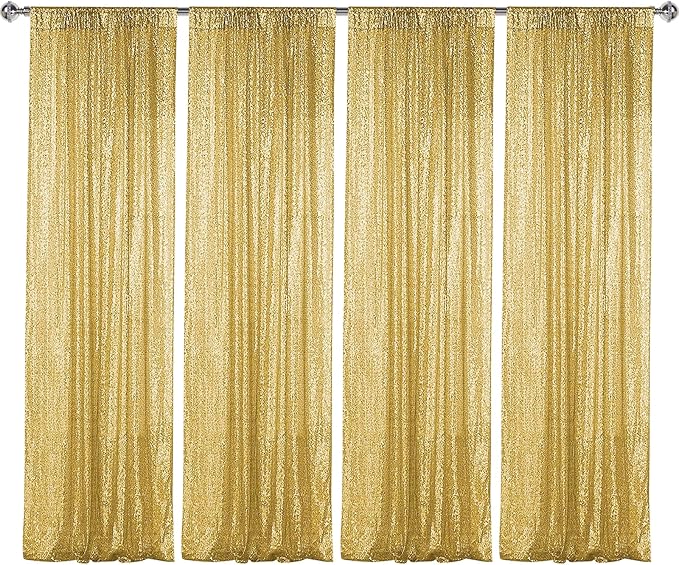Sugargirl Gold Sequin Backdrop Curtain 4 Panels 2FTx8FT Glitter Gold Background by Sugargirl