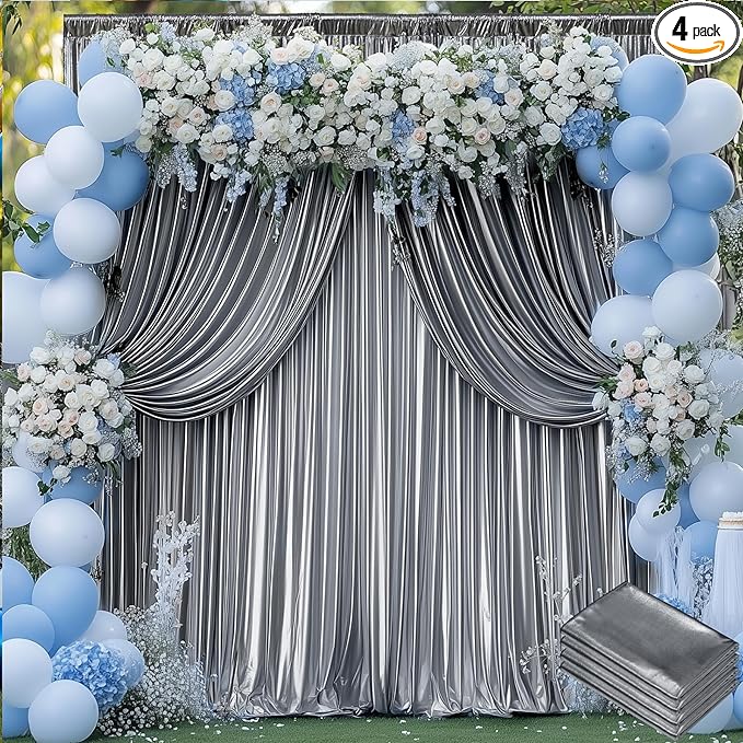 20x10 ft Wrinkle Free Black Silver Sequin Backdrop Curtain by ENJOYYOURPARTY