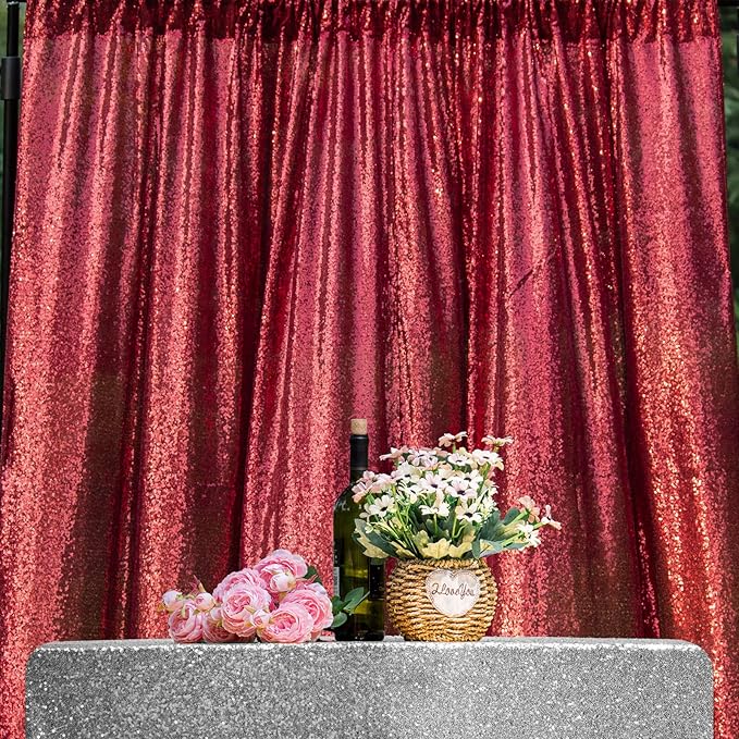 JYFLZQ Burgundy Sequin Backdrop Curtains 2ft x 8ft 4 Panel Glitter Photo Booth - Image 7