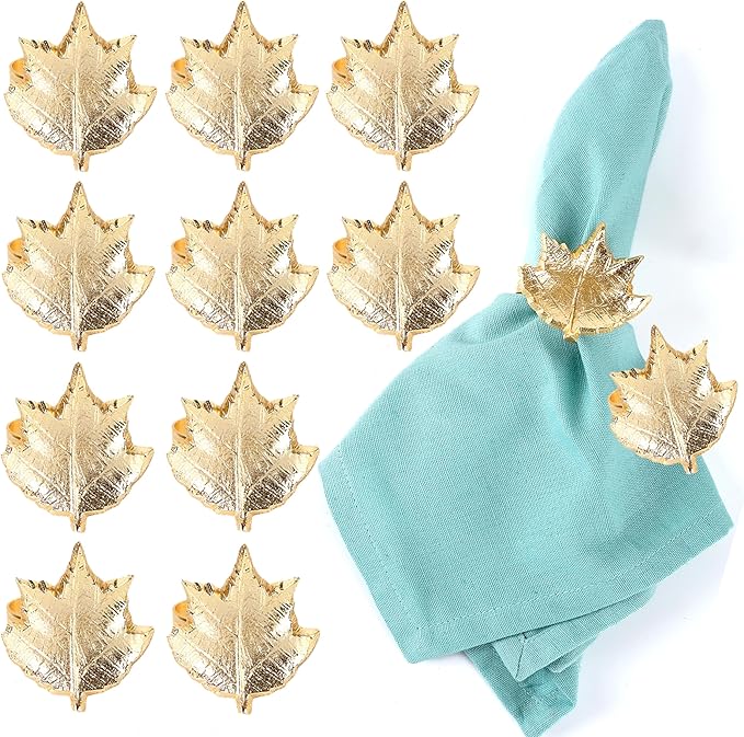 Set of 12 Gold Maple Leaf Napkin Rings by ALPHALivingHOME