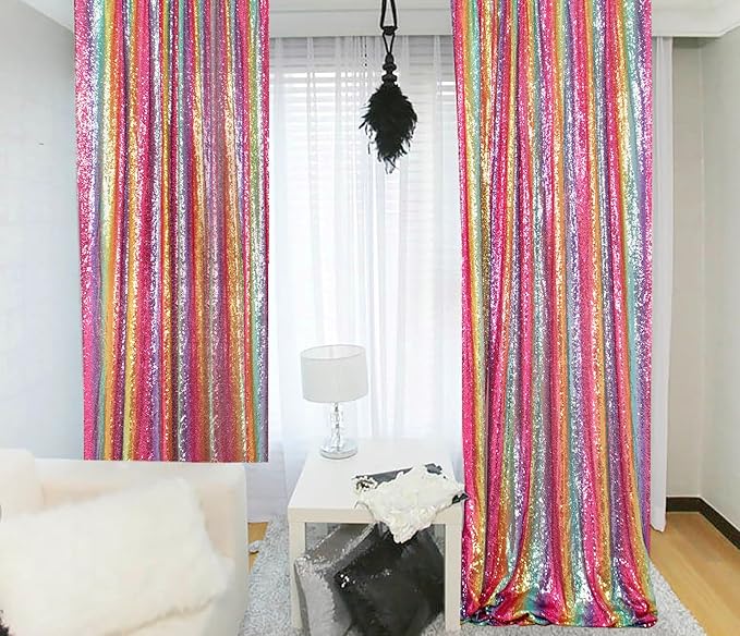 ShinyBeauty 4x10ft Rainbow Sequin Photo Backdrop - Image 2