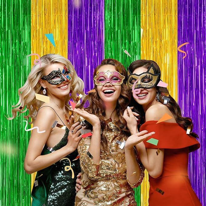 2 Pack Mardi Gras Tinsel Backdrop, 3.28 FT x 7.05 FT Metallic Fringe Curtain - Image 5