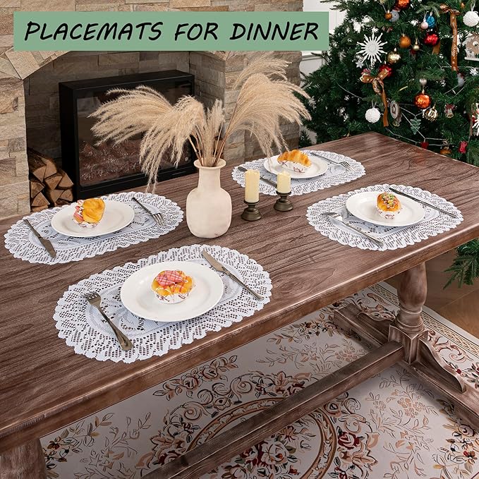 2PCS Oval Lace Placemats for Dining Table, Embroidered Table Mats Farmhouse Cup - Image 3