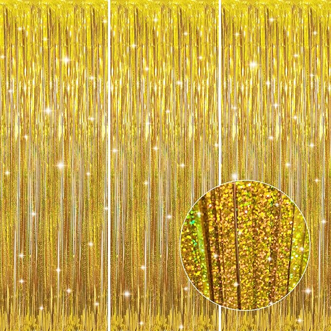 GOER 3.2 ft x 8.2 ft Metallic Tinsel Foil Fringe Curtains Party Photo Backdrop by GOER