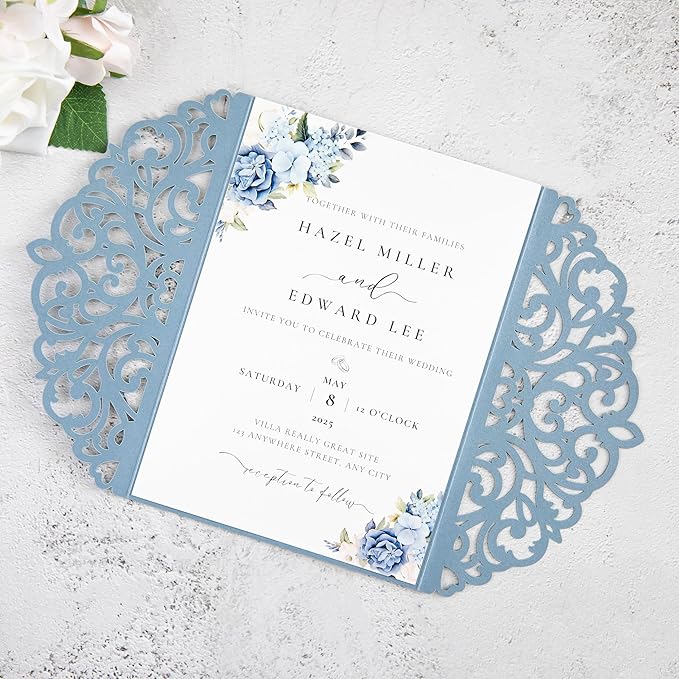 20Pcs Dusty Blue Laser Cut Invitation Cards - Image 5