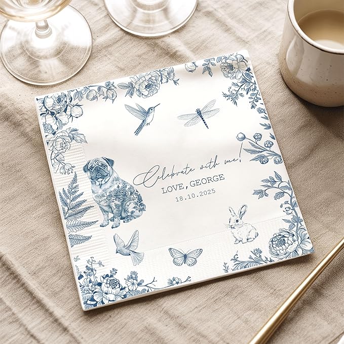 Luxury Personalized Dog Wedding Napkins, Custom Wedding Cocktail Napkins - Image 5