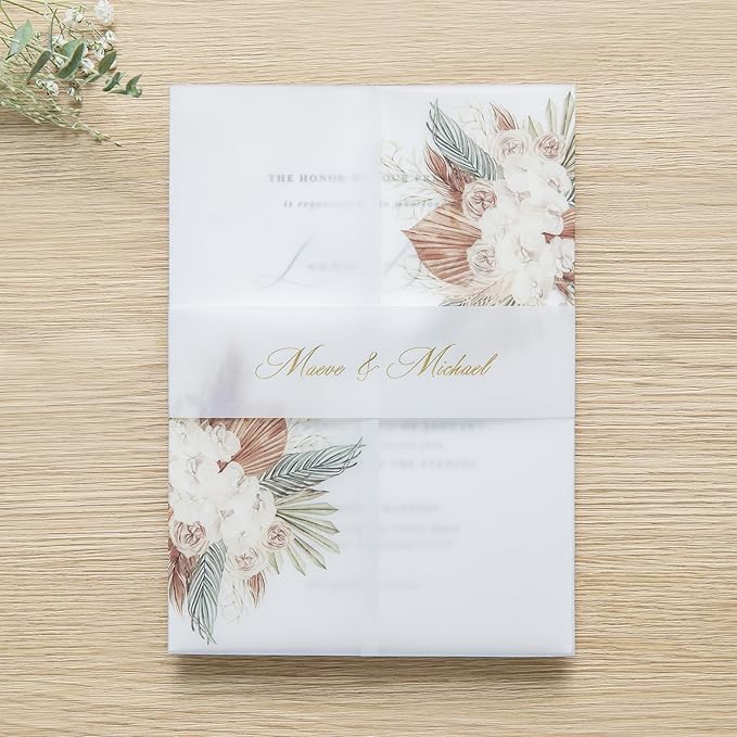 PONATIA 50PCS Vellum Jackets for 5x7 Invitation Cards- 135GSM Boho Flowers - Image 6
