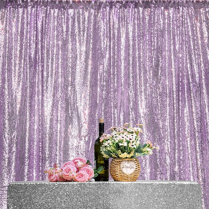 JYFLZQ Lavender Sequin Backdrop Curtains 2ft x 8ft 2 Panel Glitter Photo Booth - Image 7