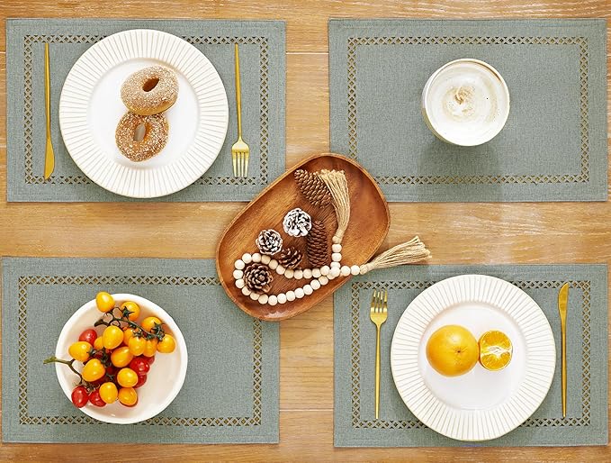 Burlap Placemats Set of 6, 12 x 18 Inch Rustic Geometric Hollow Place Mats - Image 3