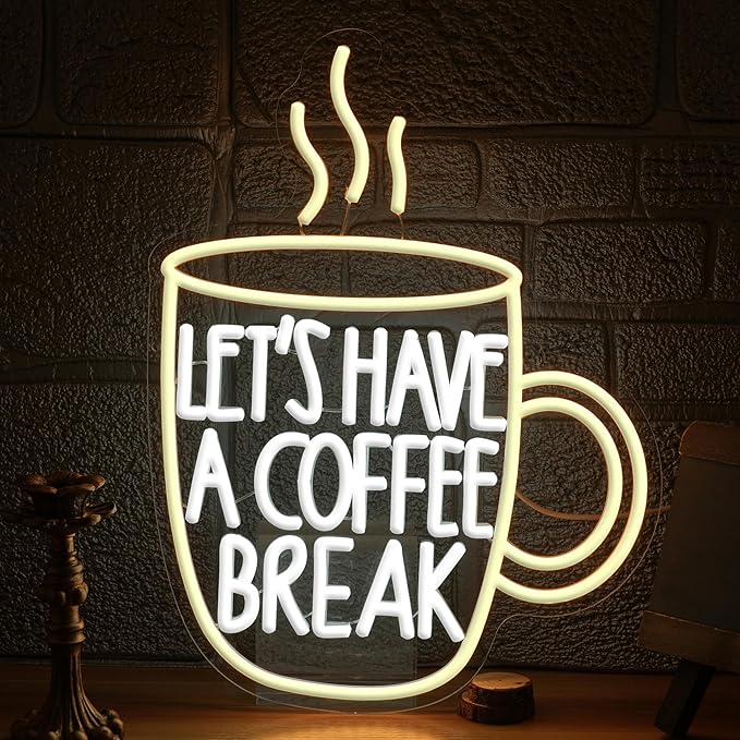Let’s Have A Coffee Break Neon Sign, Dimmable Coffee Cup Led Light Up Sign by LIEGHDZT