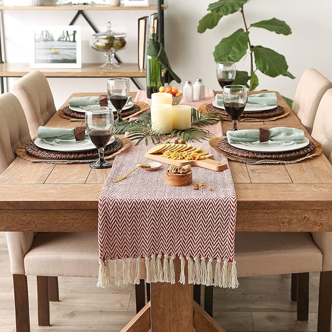 DII Woven Basic Tabletop Collection, Chevron Table Runner, Barn Red - Image 2