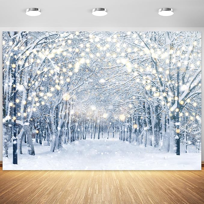 10x8FT Winter Snowy Scene Photography Backdrop Wonderland Snowflake Tree Snow - Image 2