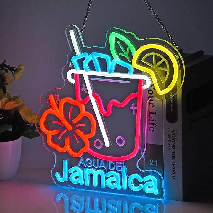 CNBEYOUNG Agua De Jamaica Neon Sign, Neon Lights Hanging Wall Art Decoration - Image 7