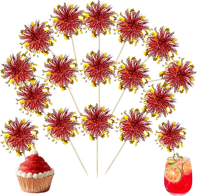 Ephlyn 30Pcs Foil Firework Cupcake Toppers Party Birthday Cake Toppers Supplies by Ephlyn