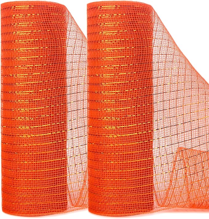 Ribbli 2 Rolls Orange Mesh Ribbon, 10 inch x 30 feet Each Roll, Metallic Orange by Ribbli