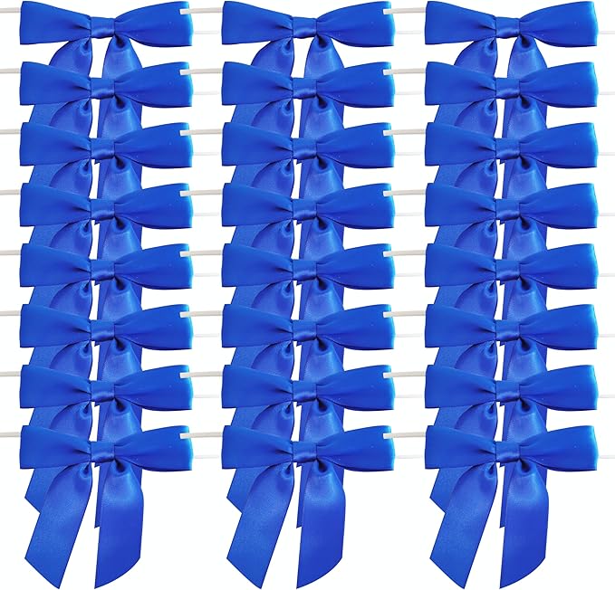 50pcs/Bag 3-1/2" Blue Satin Ribbon Bows - Image 2